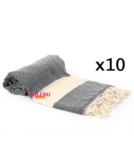 10 Pieces Black Color Diamond Pattern Design Beach Towel