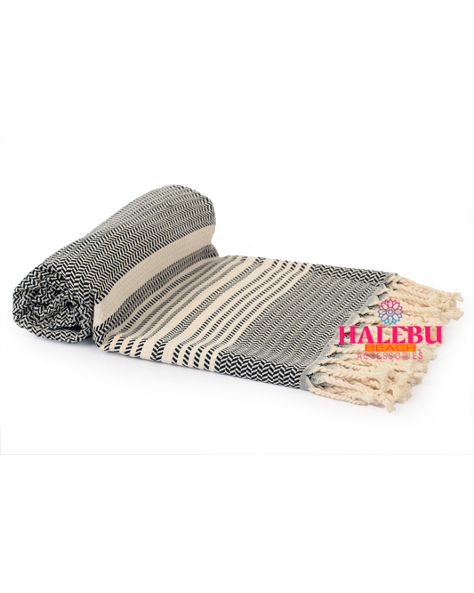 Black Color Hasir Pattern Design Beach Towel