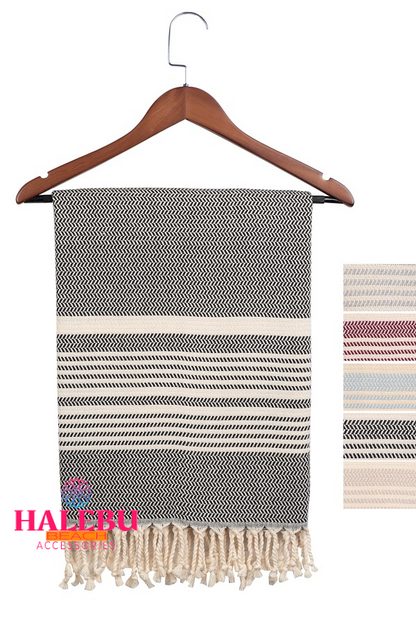 Black Color Hasir Pattern Design Beach Towel