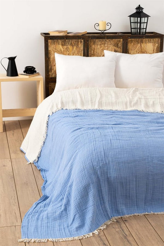 Blue Color King Size Muslin Cotton Blanket and Bedspread