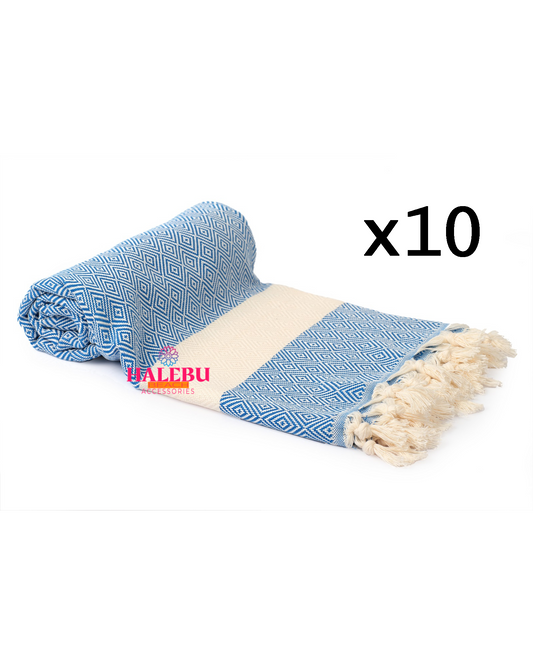 10 Pieces Blue Color Diamond Pattern Design Beach Towel