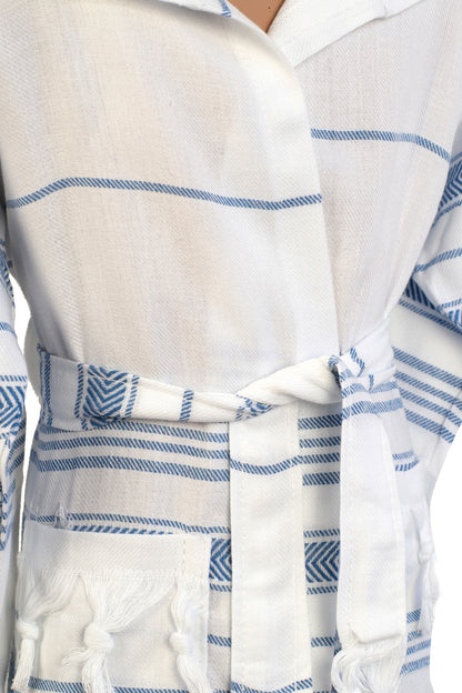 5 Pieces Blue White Striped and 5 Pieces Pink White Striped Hooded Peshtemal Kid Bathrobe