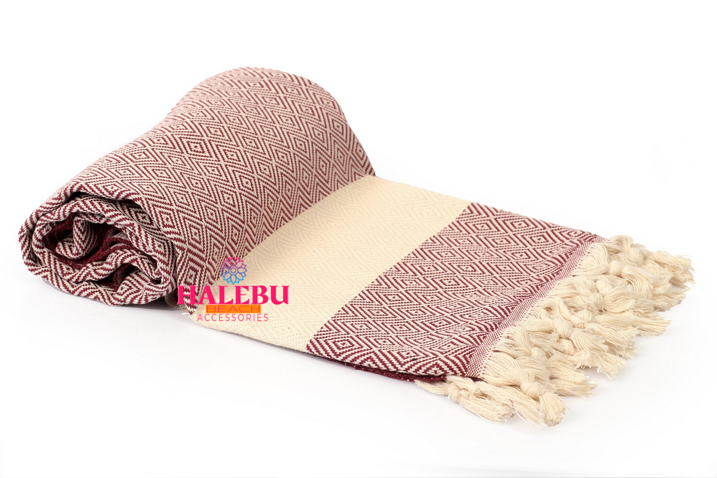 Claret Red Color Diamond Pattern Design Beach Towel