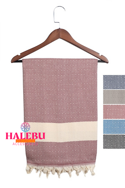 Claret Red Color Diamond Pattern Design Beach Towel