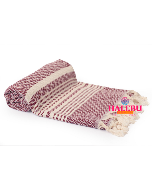 Claret Red Color Hasir Pattern Design Beach Towel