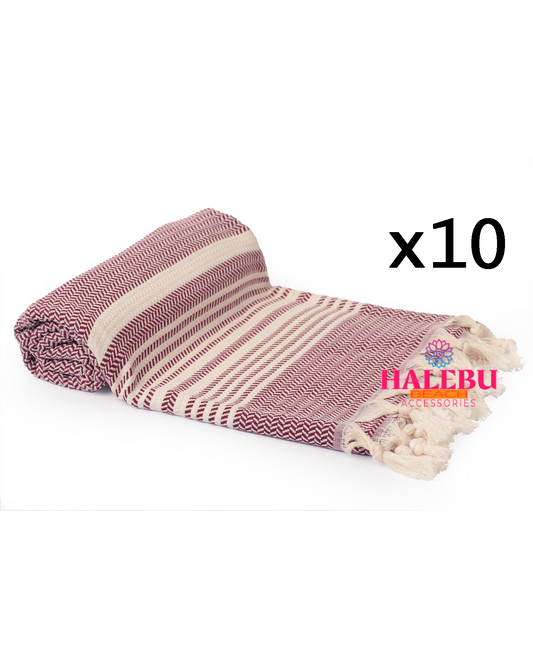 10 Pieces Claret Red Color Hasir Pattern Design Beach Towel