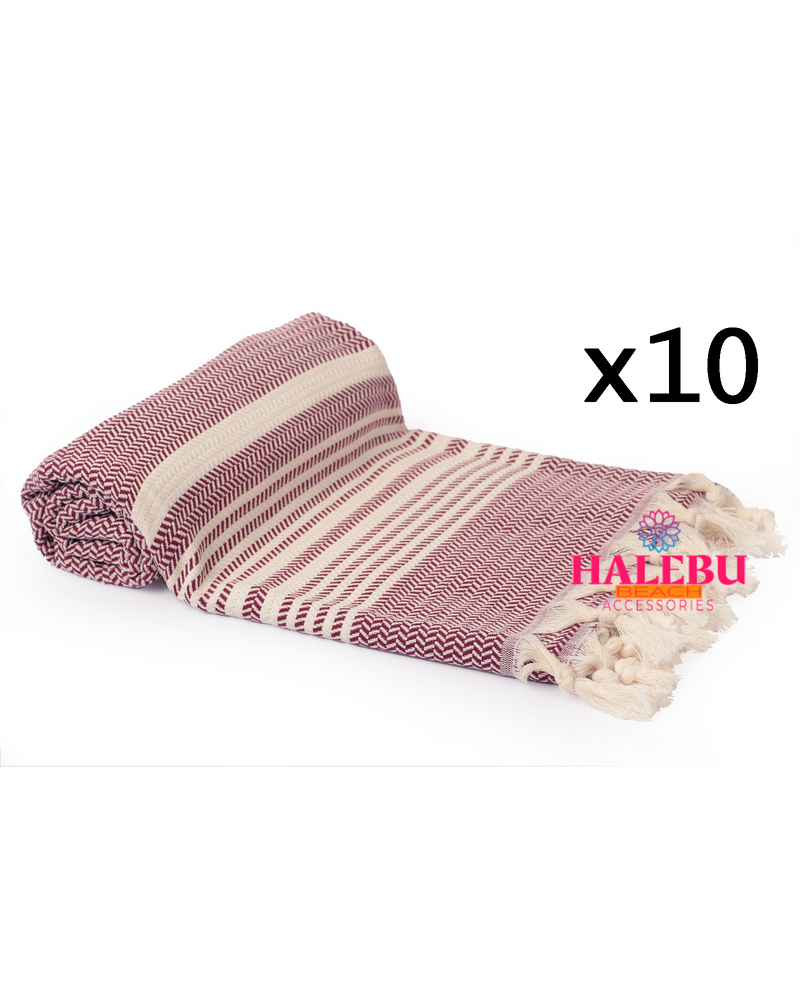 10 Pieces Claret Red Color Hasir Pattern Design Beach Towel