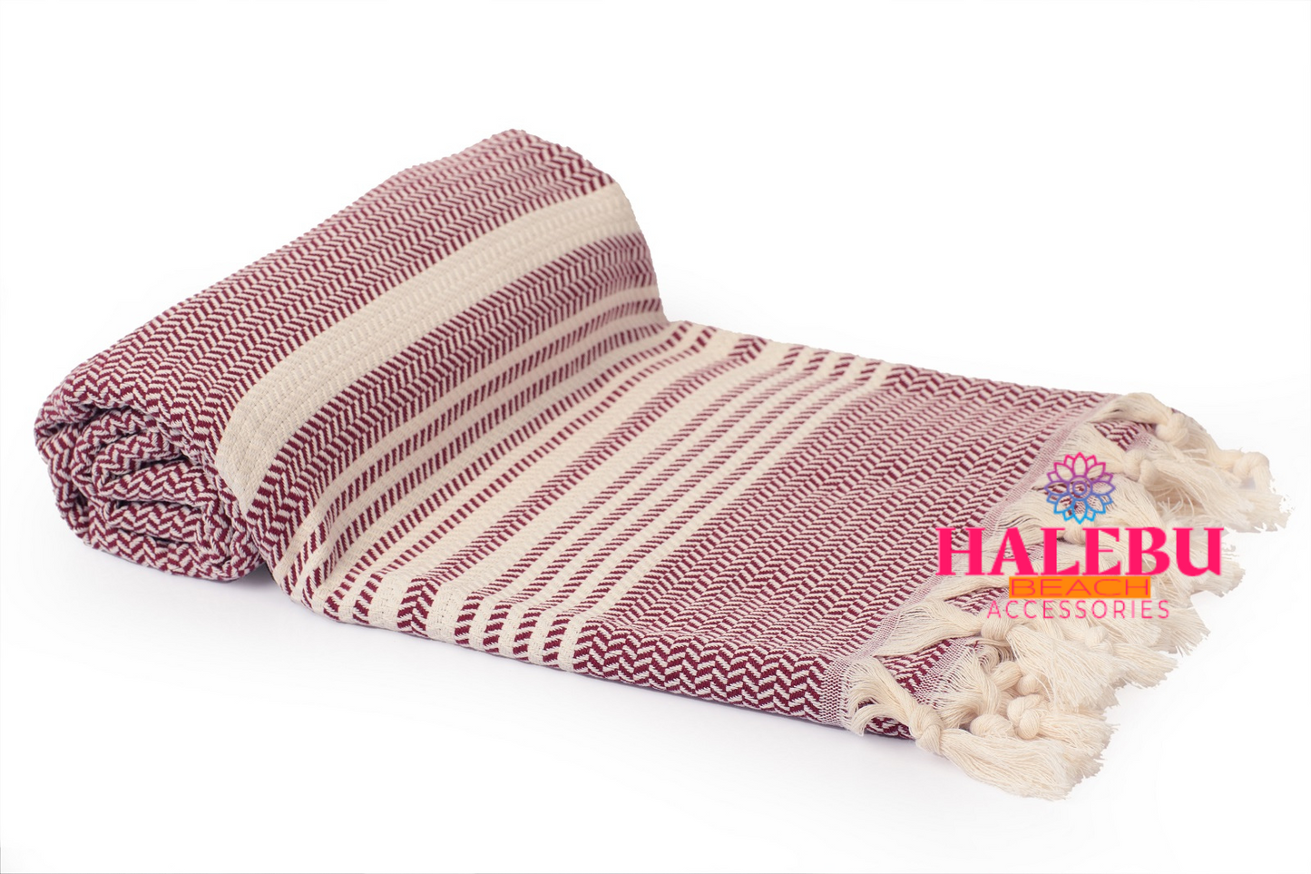 Claret Red Color Hasir Pattern Design Beach Towel