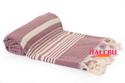 Claret Red Color Hasir Pattern Design Beach Towel