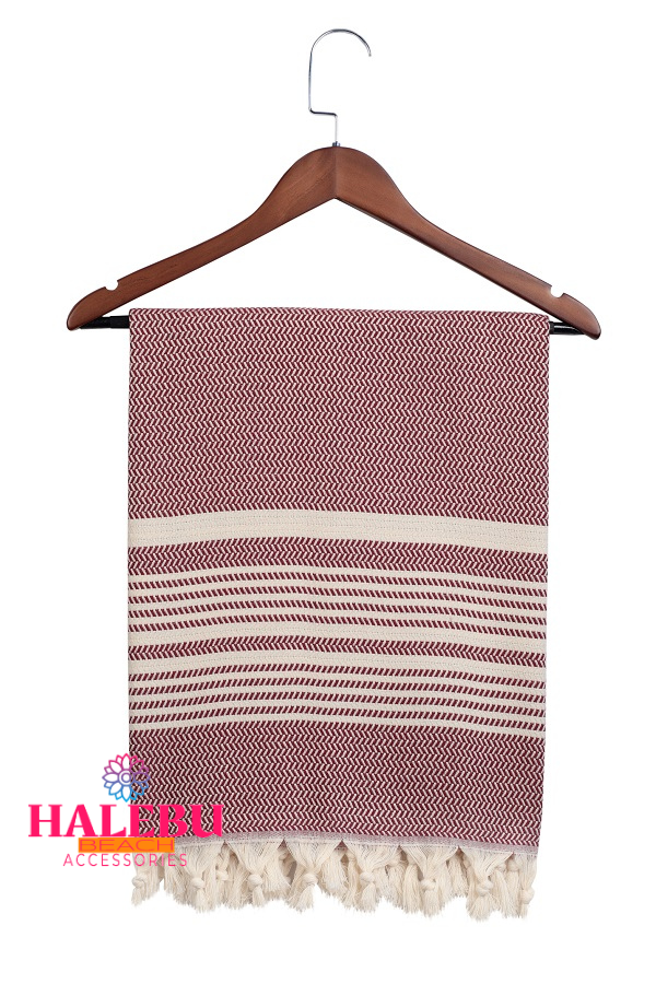 Claret Red Color Hasir Pattern Design Beach Towel