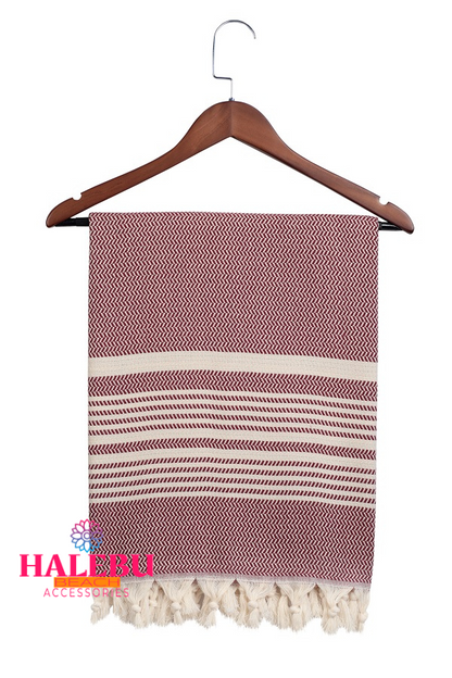 Claret Red Color Hasir Pattern Design Beach Towel
