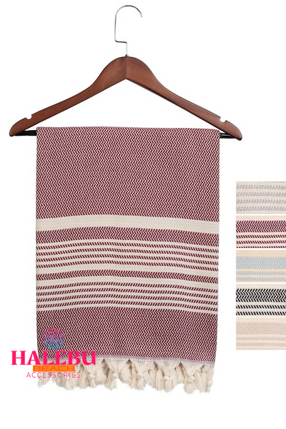 Claret Red Color Hasir Pattern Design Beach Towel