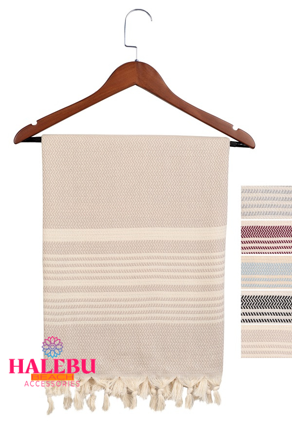 Cream Color Hasir Pattern Design Beach Towel