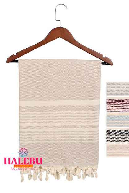 Cream Color Hasir Pattern Design Beach Towel