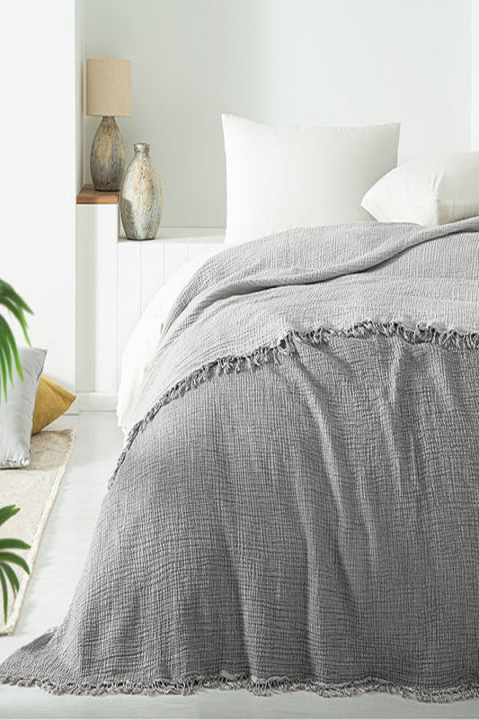 Gray Color King Size Muslin Cotton Blanket and Bedspread