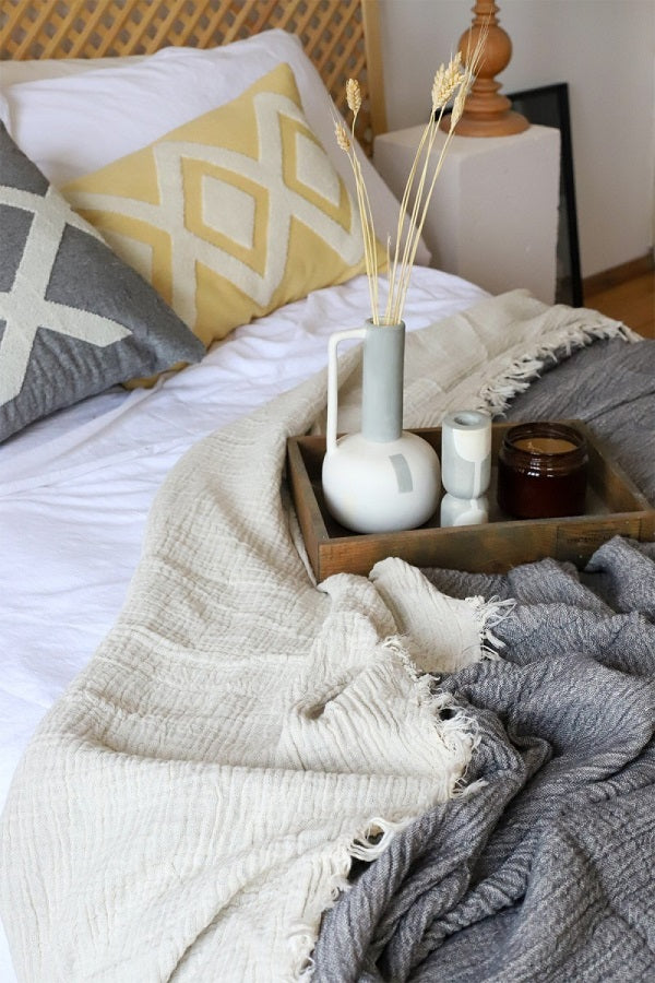 Gray Color King Size Muslin Cotton Blanket and Bedspread