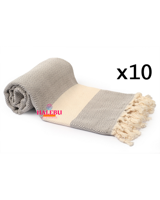 10 Pieces Gray Color Diamond Pattern Design Beach Towel