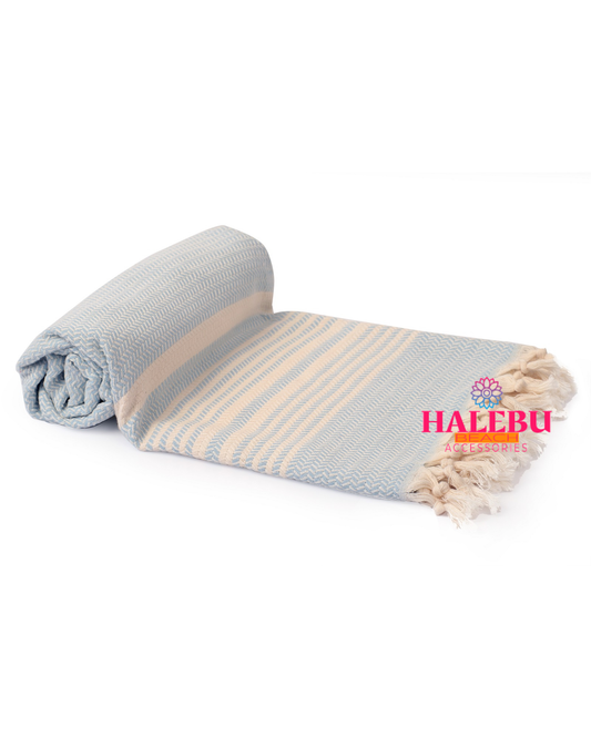 Light Blue Color Hasir Pattern Design Beach Towel
