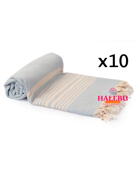 10 Pieces Light Blue Color Hasir Pattern Design Beach Towel
