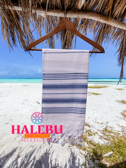 Blue White Striped Design Beach Towel