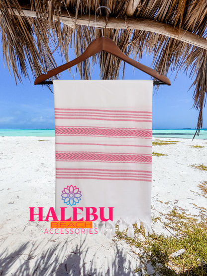 10 Pieces Pink White Striped Design Beach Towel