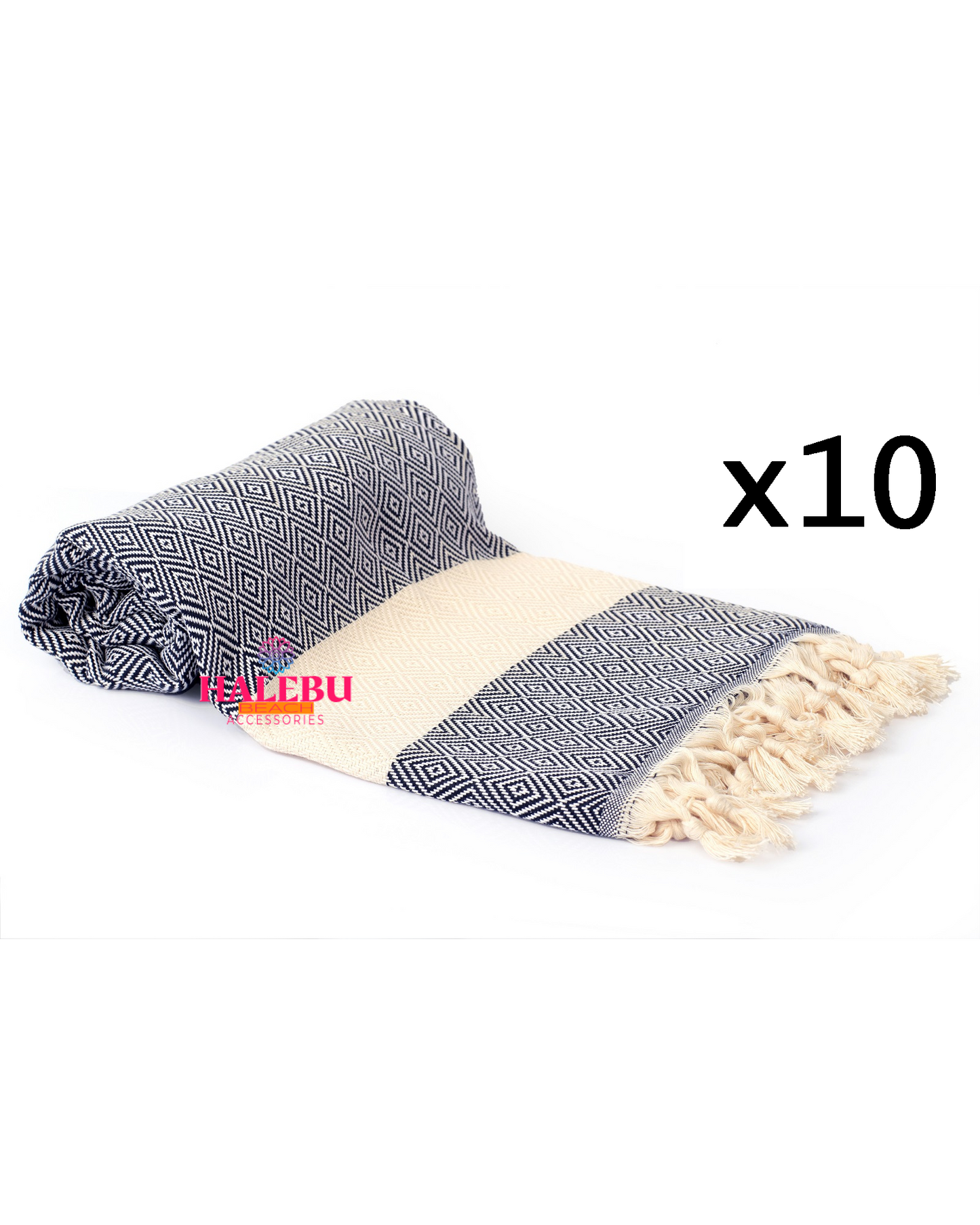 10 Pieces Navy Blue Color Diamond Pattern Design Beach Towel