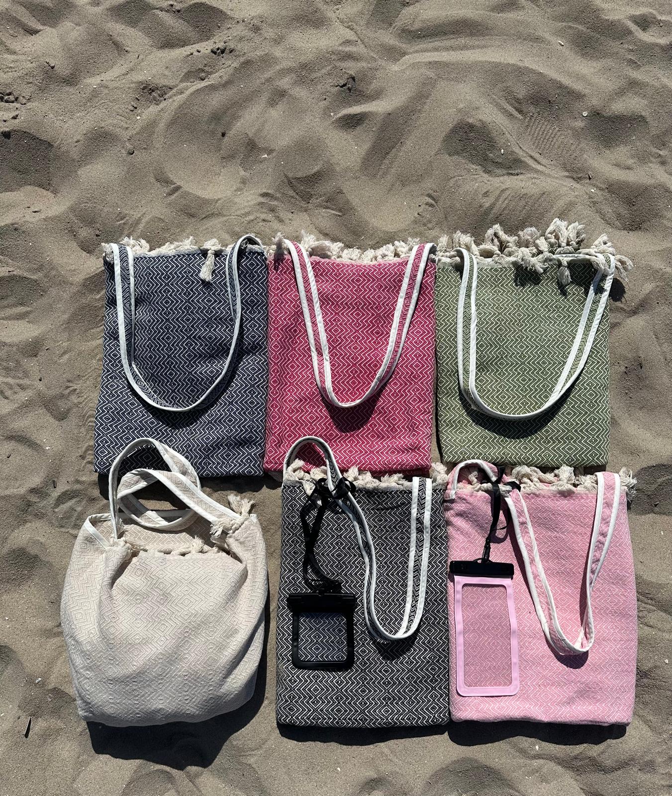 18 Pieces Peshtemal and Beach Bag in One 100% Cotton