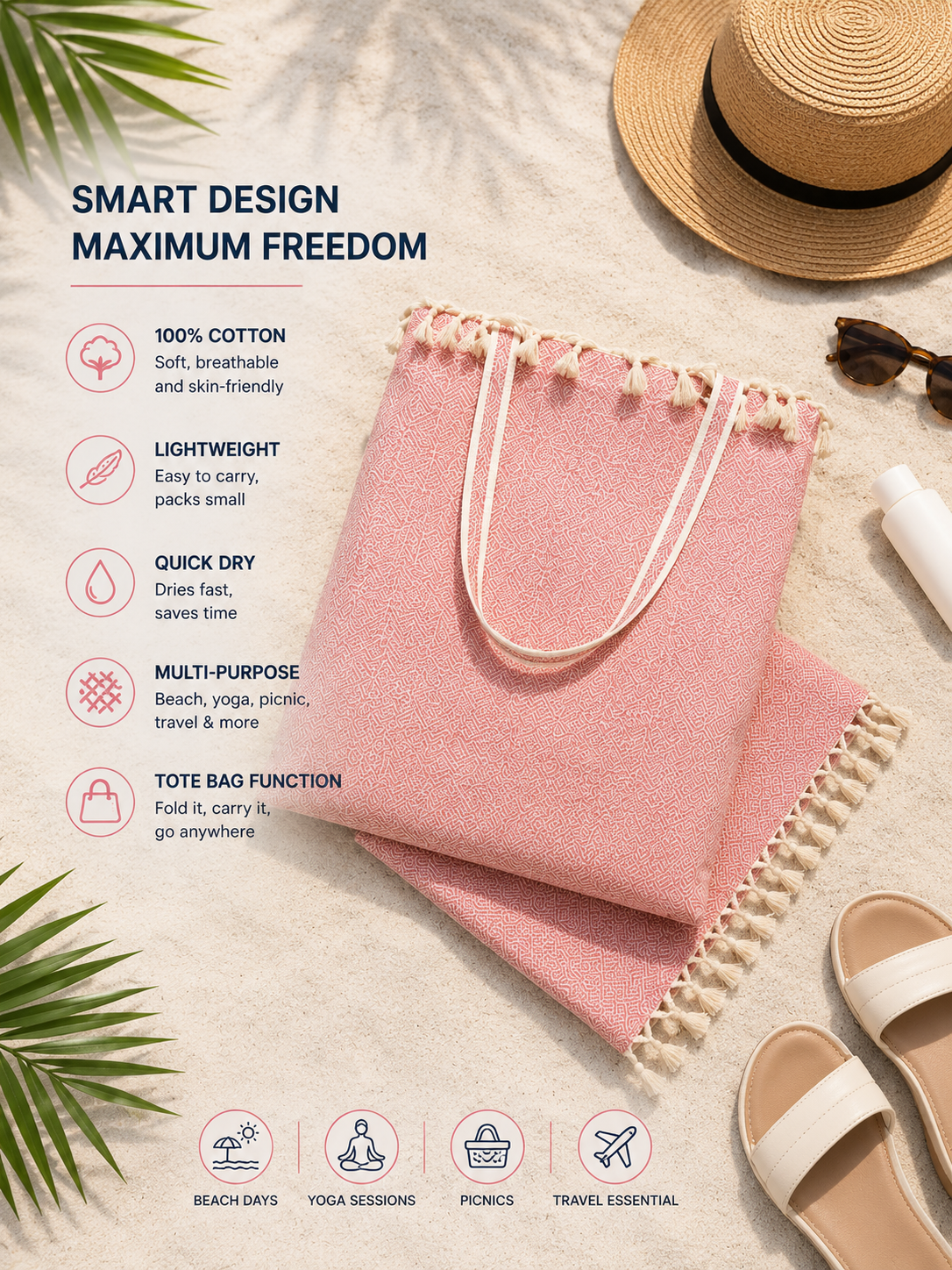 18 Pieces Peshtemal and Beach Bag in One 100% Cotton